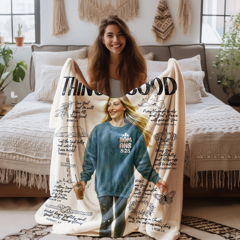 "Romans 8:28" Christian Velveteen Plush Blanket