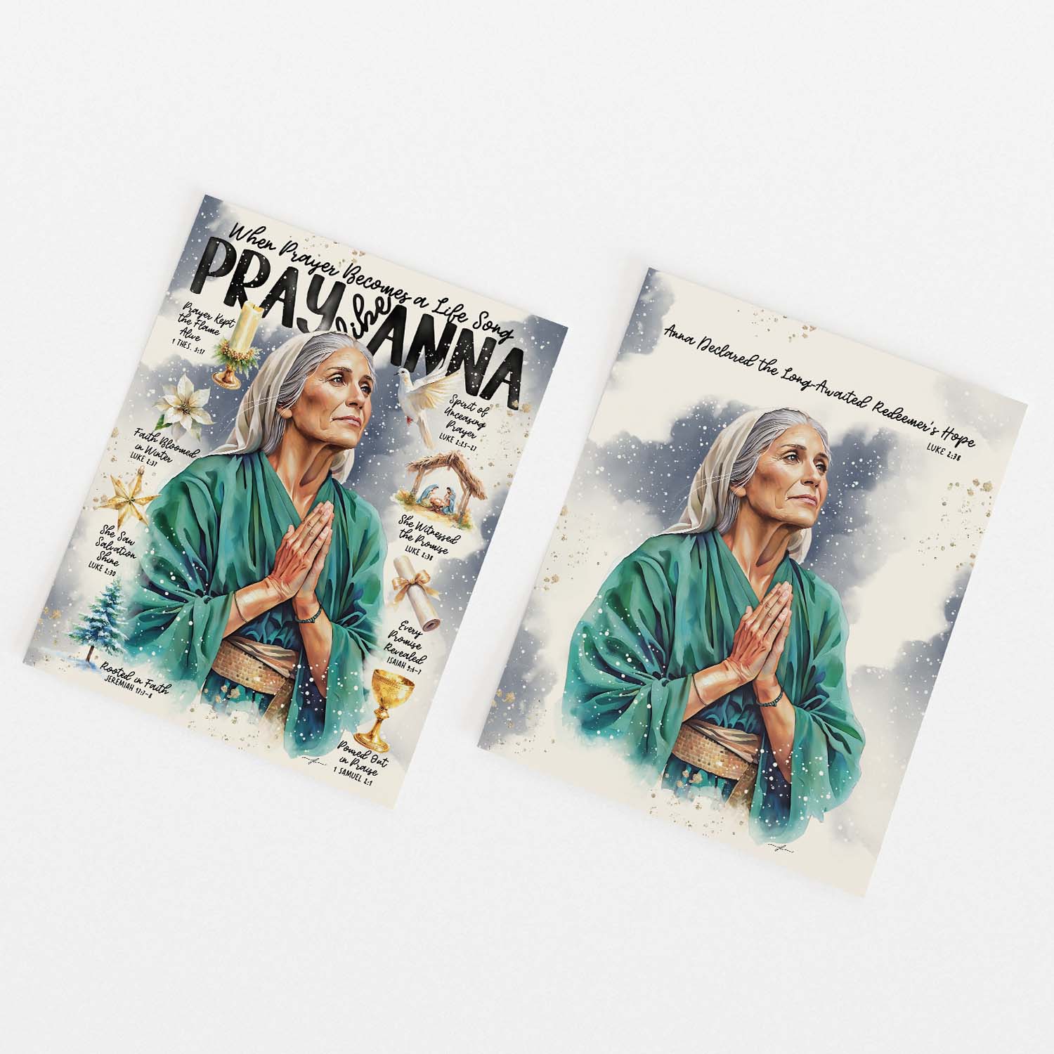Anna • Women of The Bible • Scripture Prompt • Giclée Christmas Art Print Set