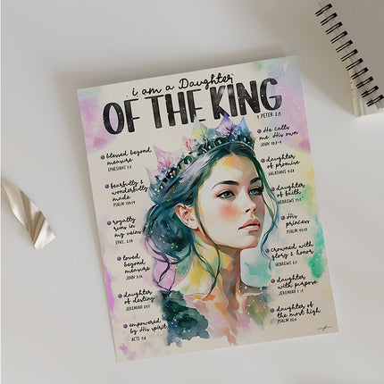 Daughter of The King, Scripture Prompt, Bible Study, Christian, Giclée Art Print