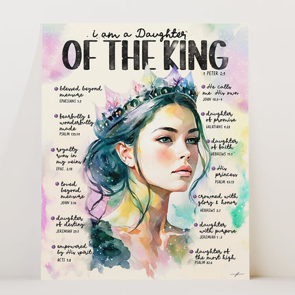 Daughter of The King, Scripture Prompt, Bible Study, Christian, Giclée Art Print