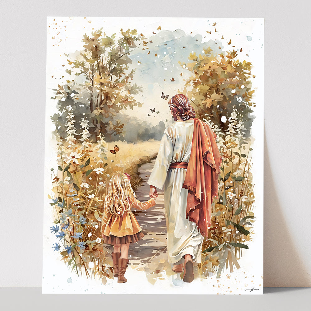 “Autumn Walk with the Savior” Christian Art Print