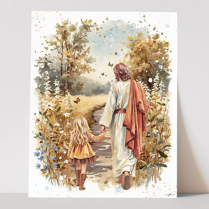 “Autumn Walk with the Savior” Christian Art Print