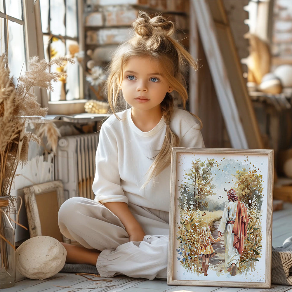 “Autumn Walk with the Savior” Christian Art Print