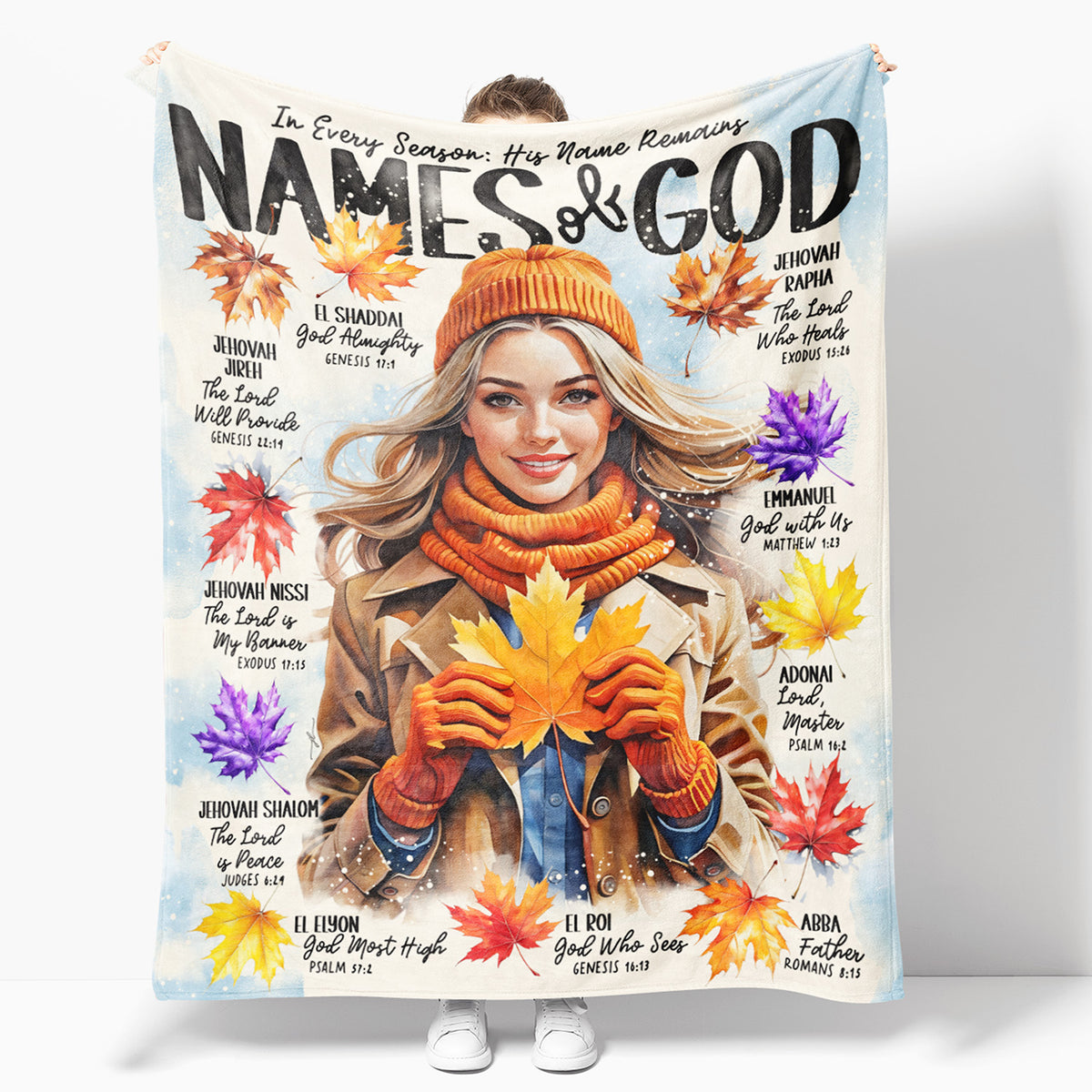 Names of God with Fall Leave • Fall • Scripture Prompt • Christian Arctic Fleece Blanket