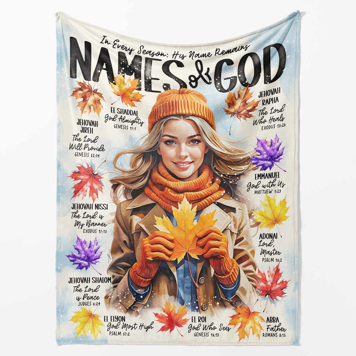 Names of God with Fall Leave • Fall • Scripture Prompt • Christian Arctic Fleece Blanket