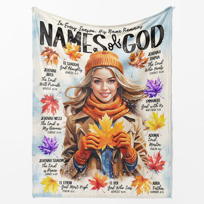 Names of God with Fall Leave • Fall • Scripture Prompt • Christian Arctic Fleece Blanket
