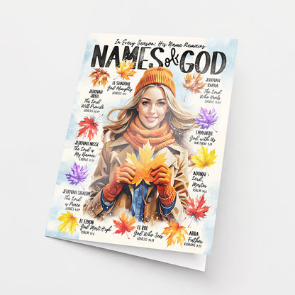 Names of God with Fall Leave • Fall • Scripture Prompt • Fine Art Christian Greeting Card