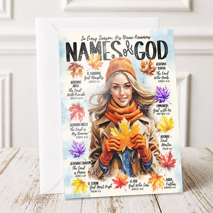 Names of God with Fall Leave • Fall • Scripture Prompt • Fine Art Christian Greeting Card