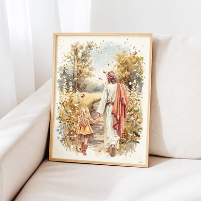 Fall Walk with Jesus, Giclée Art Print, Christian Framed Wall Art