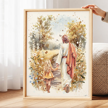 Fall Walk with Jesus, Giclée Art Print, Christian Framed Wall Art