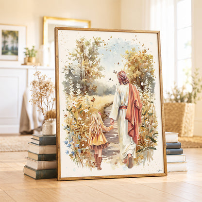 Fall Walk with Jesus, Giclée Art Print, Christian Framed Wall Art