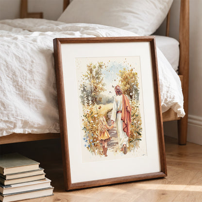 Fall Walk with Jesus, Giclée Art Print, Christian Framed Wall Art