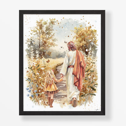 Fall Walk with Jesus, Giclée Art Print, Christian Framed Wall Art