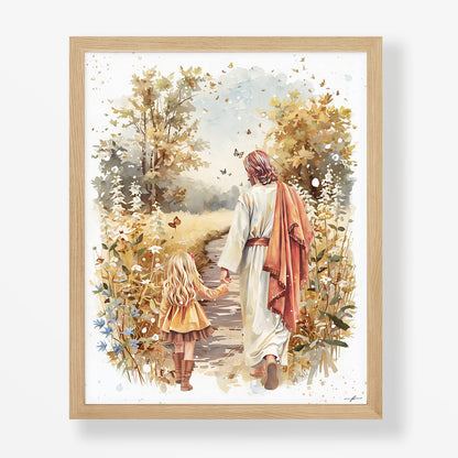 Fall Walk with Jesus, Giclée Art Print, Christian Framed Wall Art