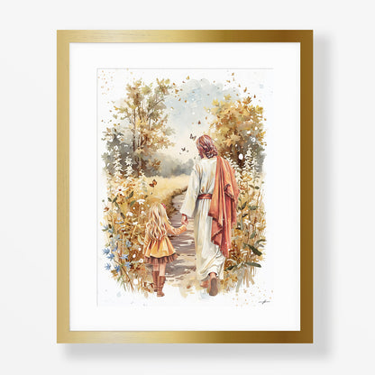 Fall Walk with Jesus, Giclée Art Print, Christian Framed Wall Art