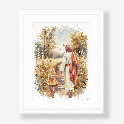 Fall Walk with Jesus, Giclée Art Print, Christian Framed Wall Art