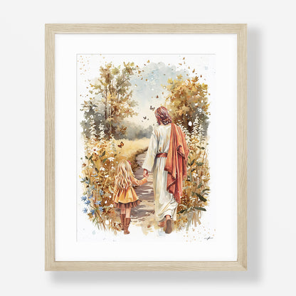 Fall Walk with Jesus, Giclée Art Print, Christian Framed Wall Art