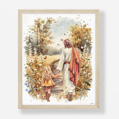 Fall Walk with Jesus, Giclée Art Print, Christian Framed Wall Art