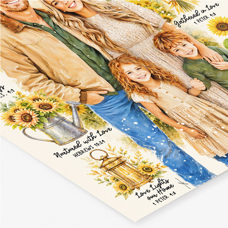 Sunflower •  Custom Family Portrait • Scripture Prompt • Giclée Christian Art Print