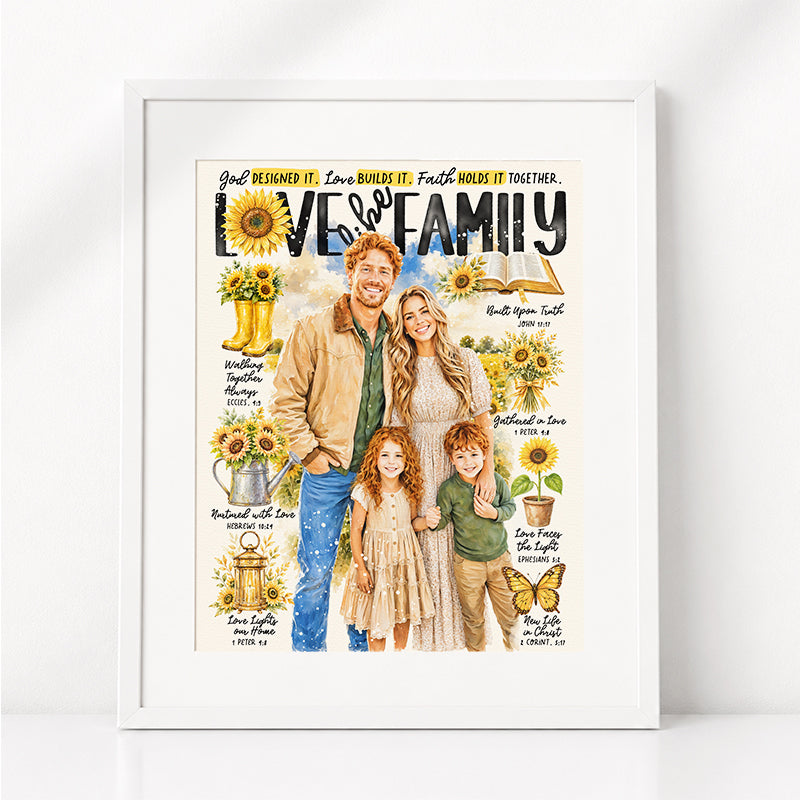 Sunflower •  Custom Family Portrait • Scripture Prompt • Giclée Christian Art Print