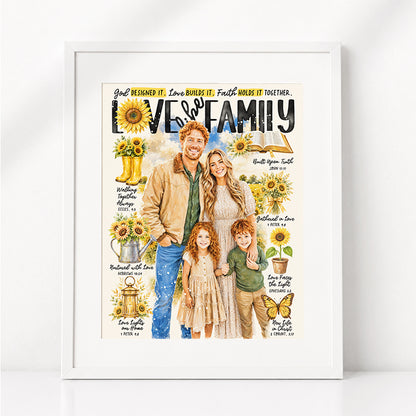 Custom Art | Sunflower Family Portrait | Scripture Prompt Art Print
