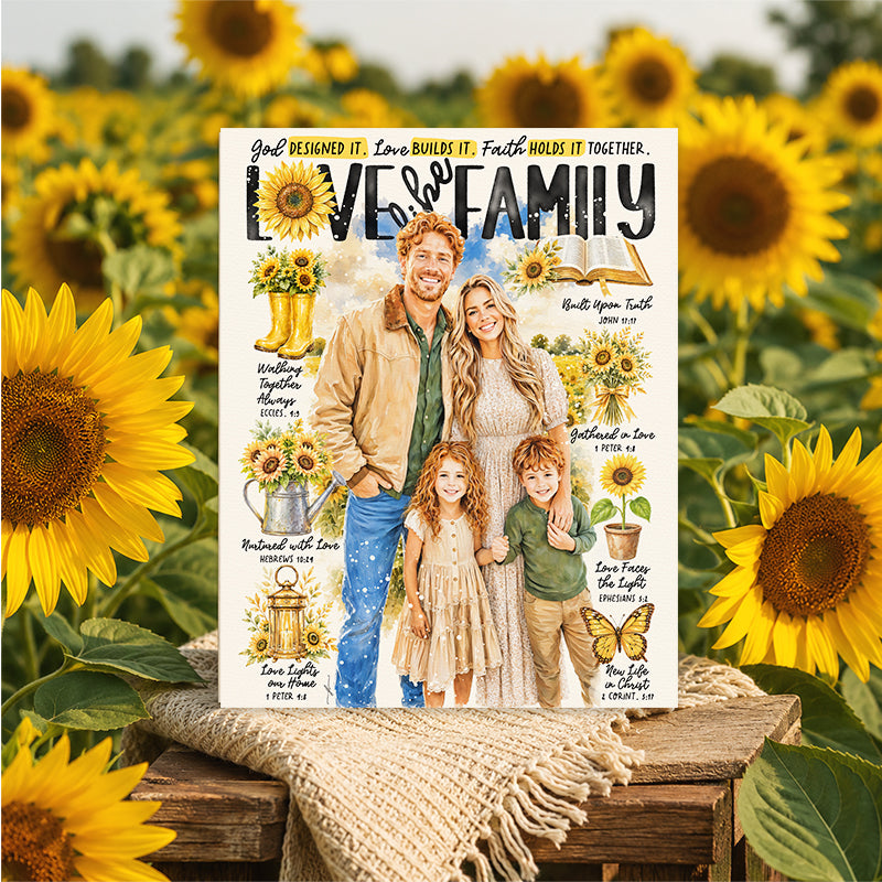 Sunflower •  Custom Family Portrait • Scripture Prompt • Giclée Christian Art Print