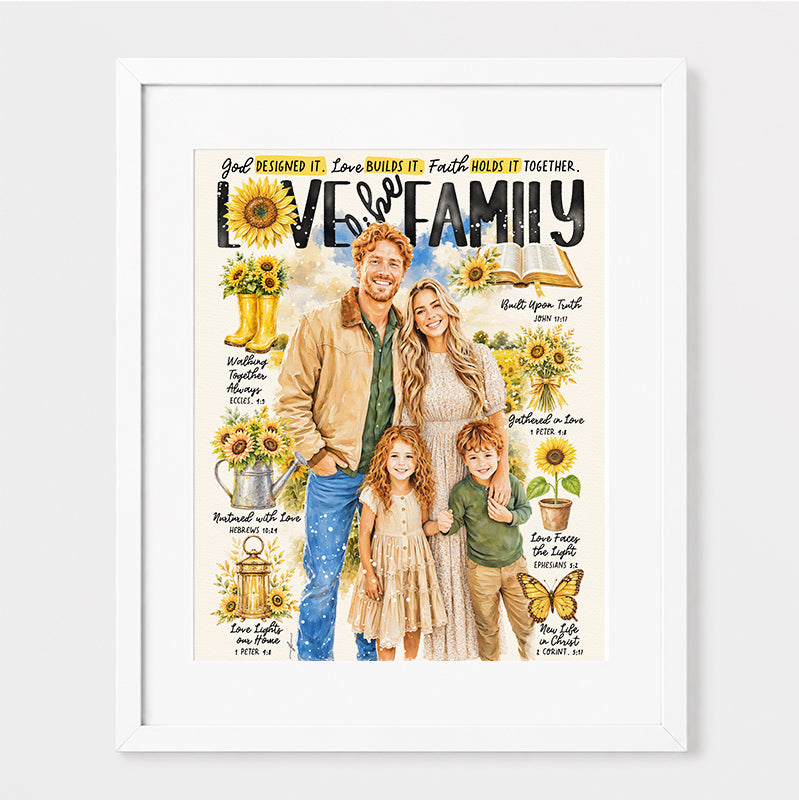Custom Art | Sunflower Family Portrait | Scripture Prompt Art Print
