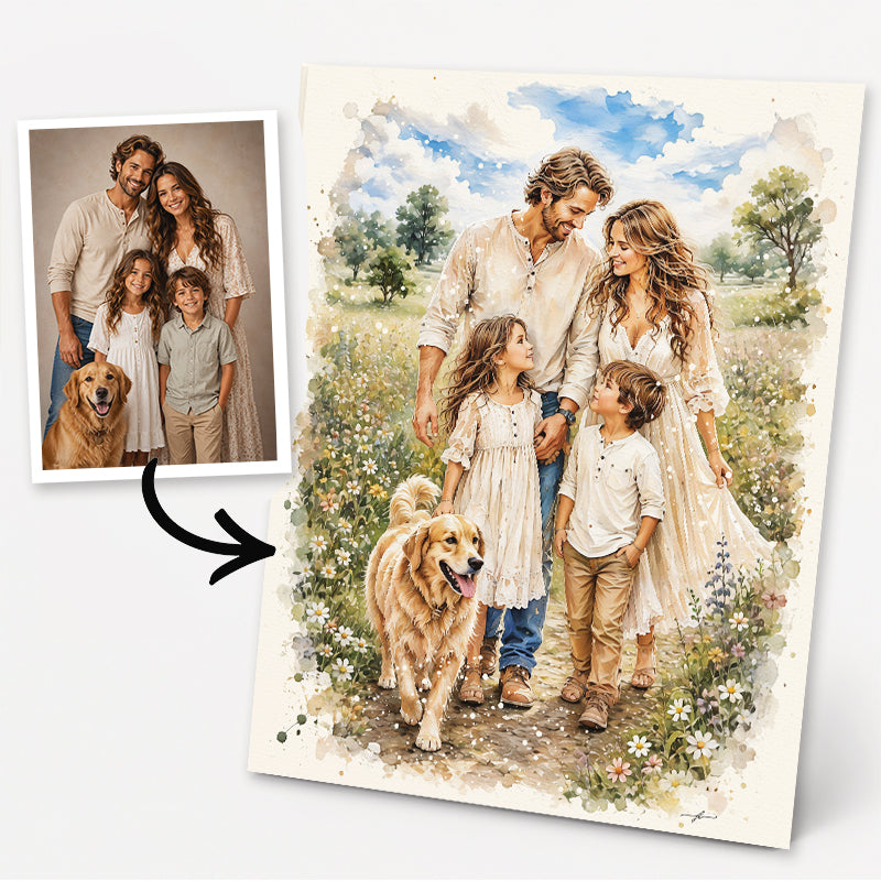 Custom Art, Spring Family Portrait, Christian, Framed Giclée Art Print