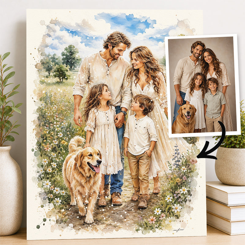 Custom Art, Spring Family Portrait, Christian, Framed Giclée Art Print