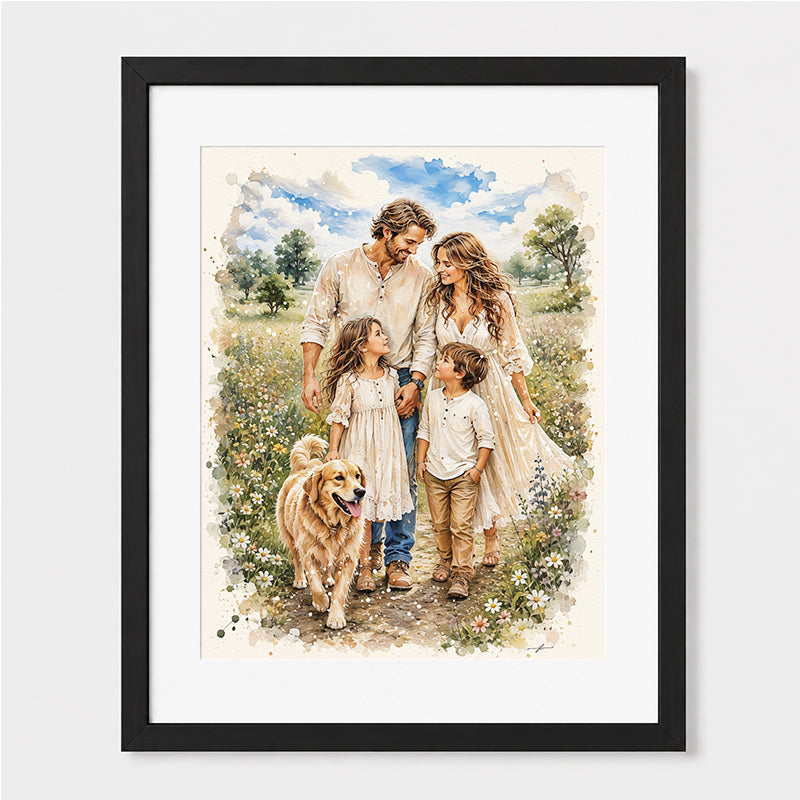 Custom Art, Spring Family Portrait, Christian, Framed Giclée Art Print