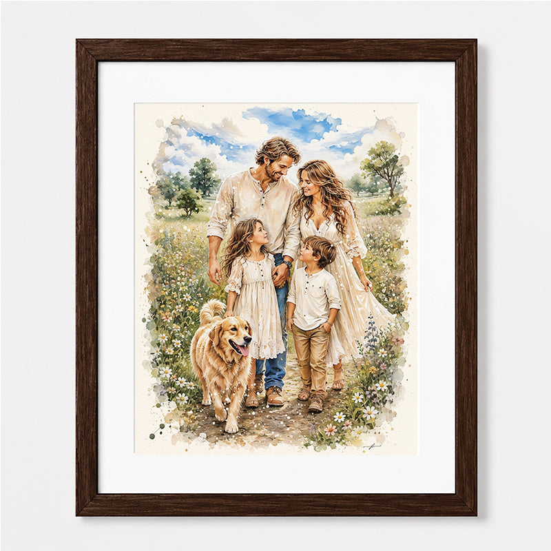 Custom Art, Spring Family Portrait, Christian, Framed Giclée Art Print