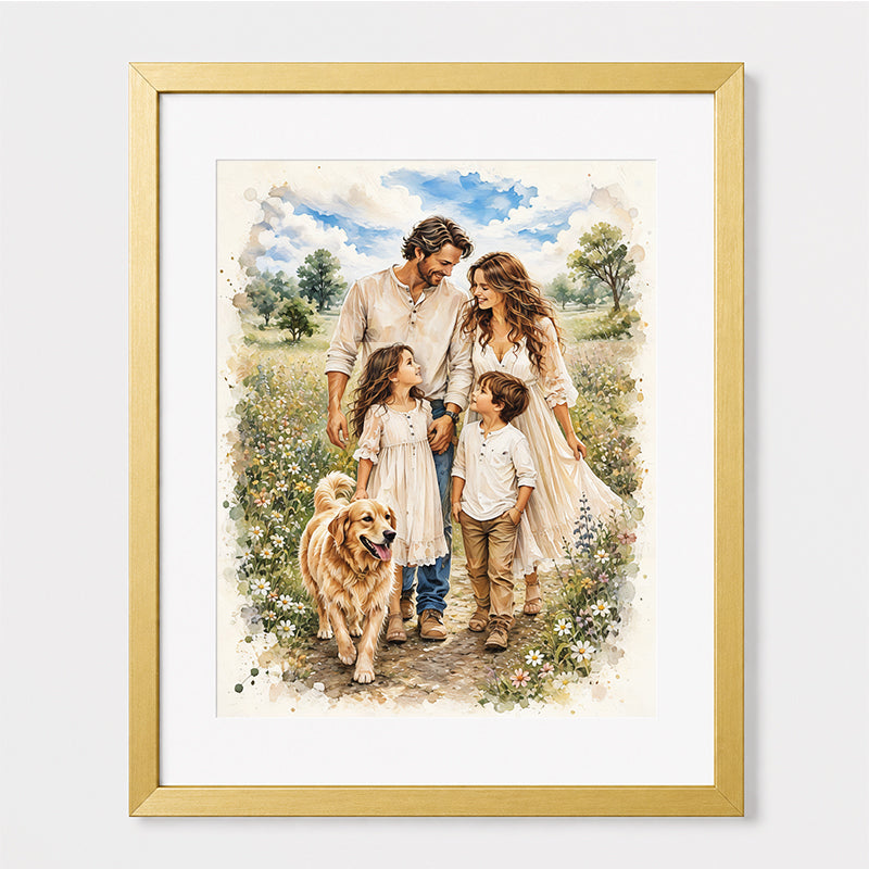 Custom Art, Spring Family Portrait, Christian, Framed Giclée Art Print