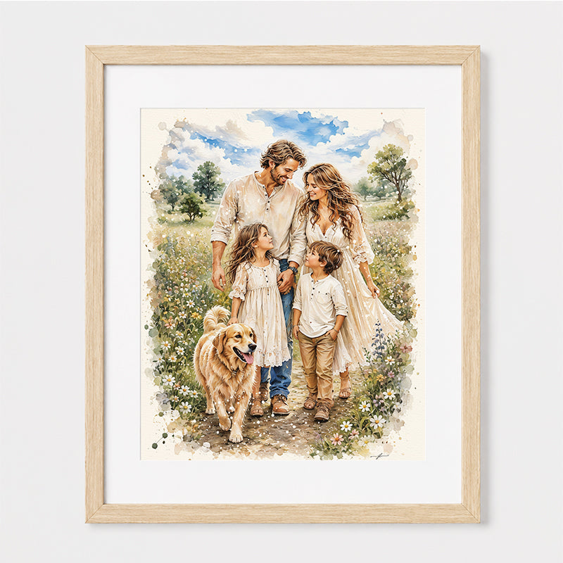 Custom Art, Spring Family Portrait, Christian, Framed Giclée Art Print
