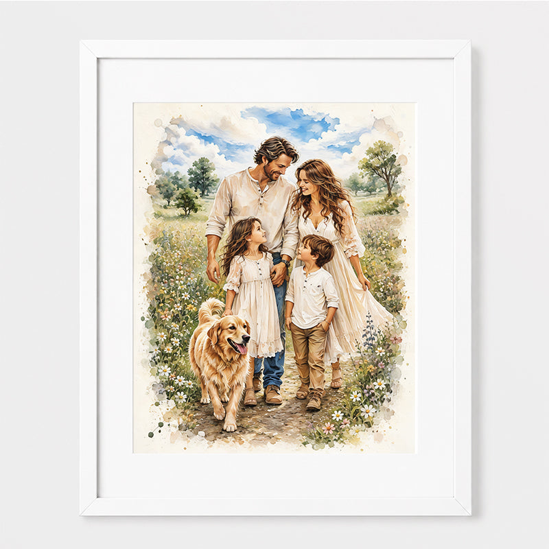 Custom Art, Spring Family Portrait, Christian, Framed Giclée Art Print