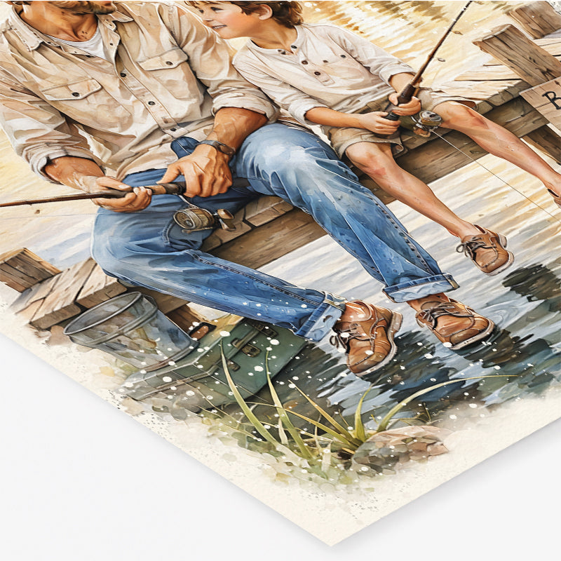 Custom Art,  Father's Day Fishing Portrait, Christian, Framed Giclée Art Print