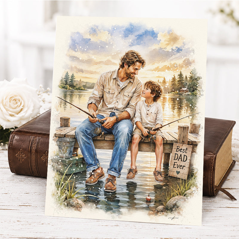 Custom Art | Father's Day Fishing Portrait | Giclée Christian Art Print