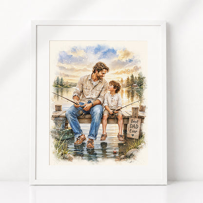 Custom Art | Father's Day Fishing Portrait | Giclée Christian Art Print