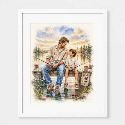 Custom Art | Father's Day Fishing Portrait | Giclée Christian Art Print