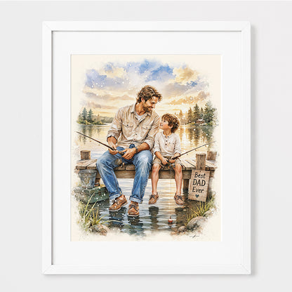 Custom Art | Father's Day Fishing Portrait | Giclée Christian Art Print