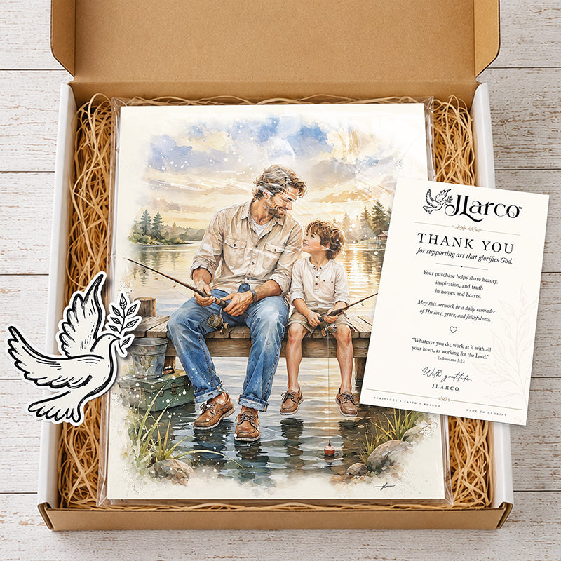 Custom Art | Father's Day Fishing Portrait | Giclée Christian Art Print