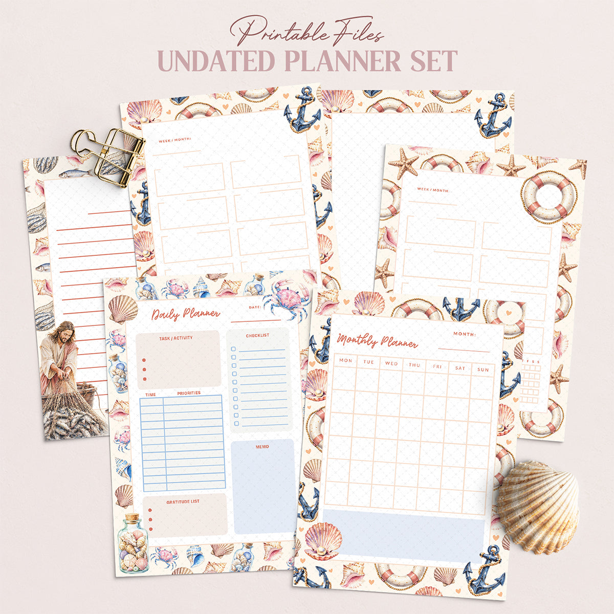 Fisher of Men • Jesus • Christian Undated Planner Set