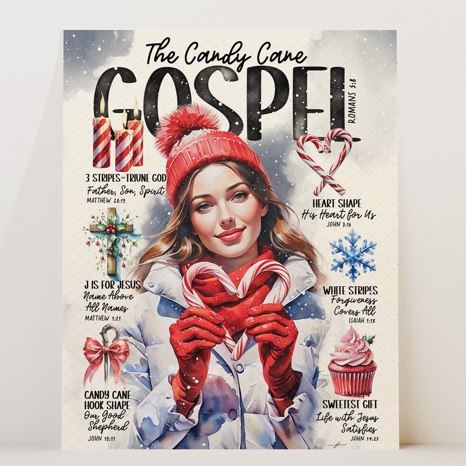 Candy Cane Gospel • Scripture Prompt • Giclée Christmas Art Print