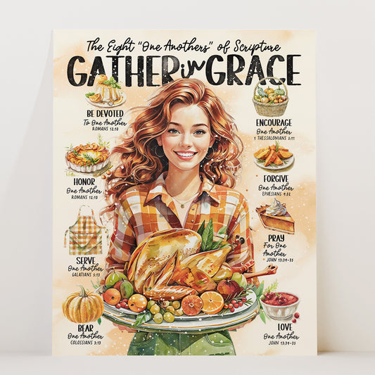 Gather in Grace • Thanksgiving • Scripture Prompt •  Giclée Christian Art Print