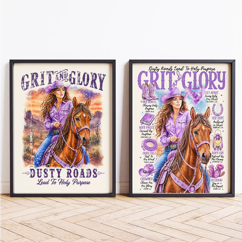 Western • Grit & Glory • Scripture Prompt • Christian Giclée Art Print Set