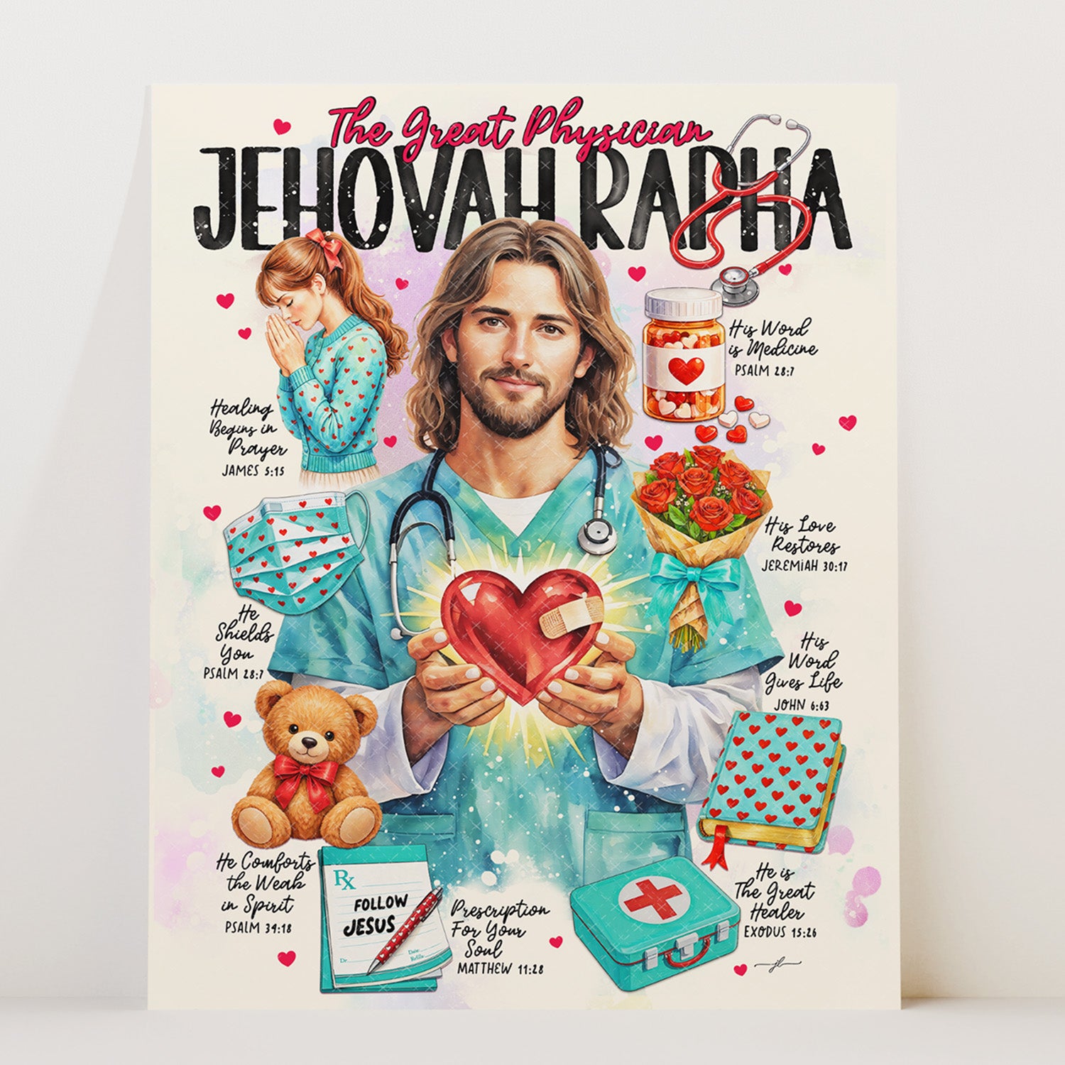Jehovah Rapha • Jesus • Scripture Prompt • Giclée Christian Art Print Set