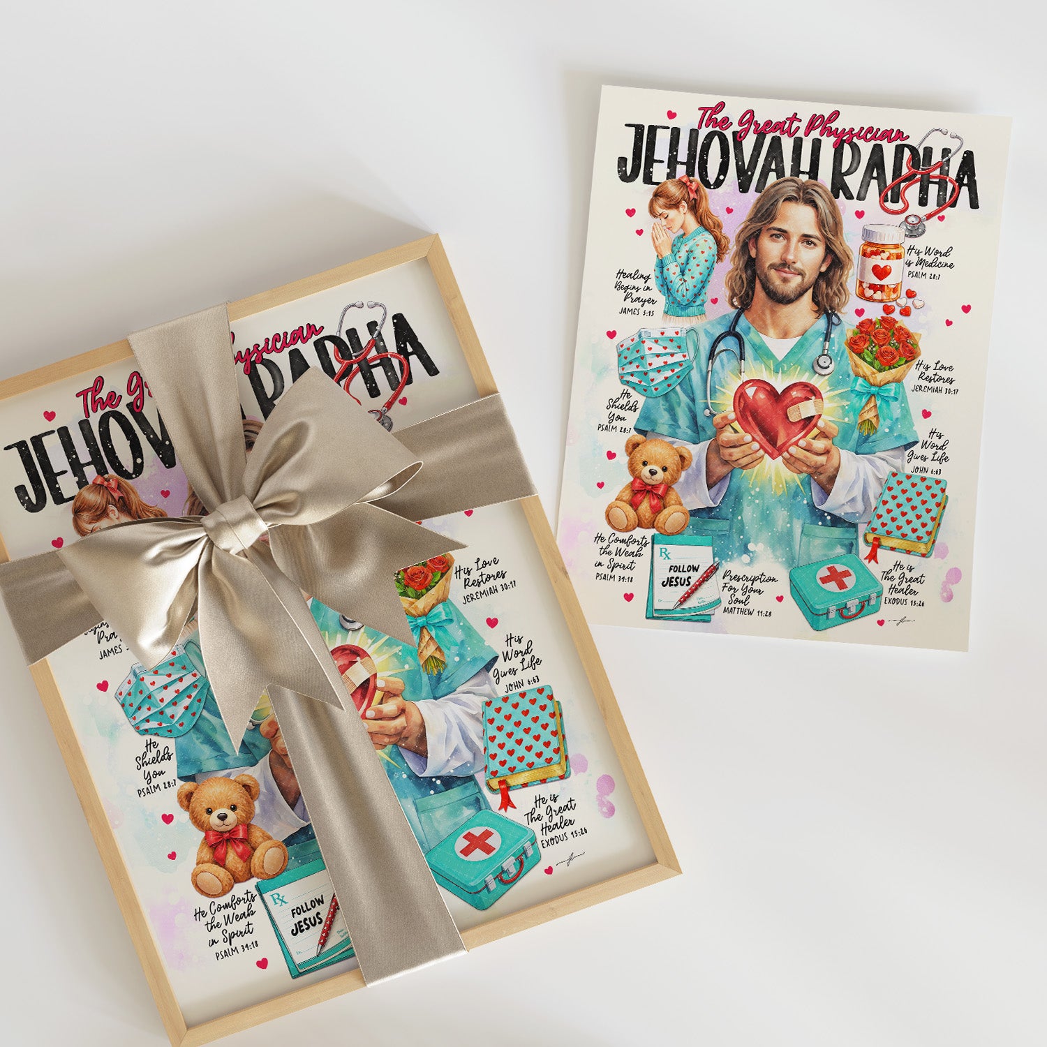 Jehovah Rapha • Jesus • Scripture Prompt • Giclée Christian Art Print Set