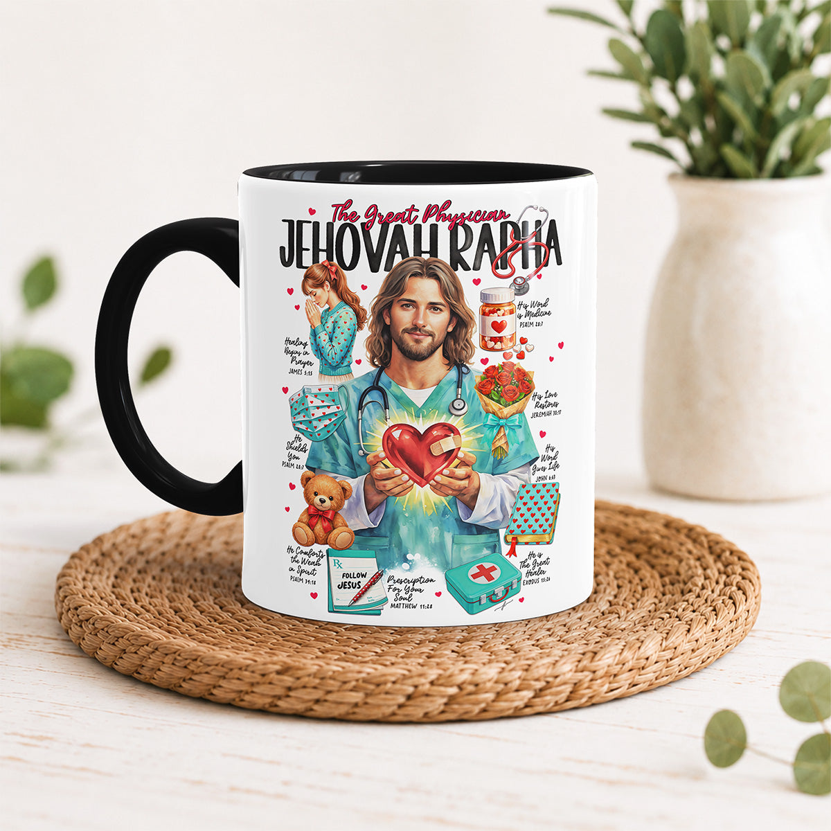 Jehovah Rapha • Jesus • Scripture Prompt • Christian Ceramic Personalized Mug