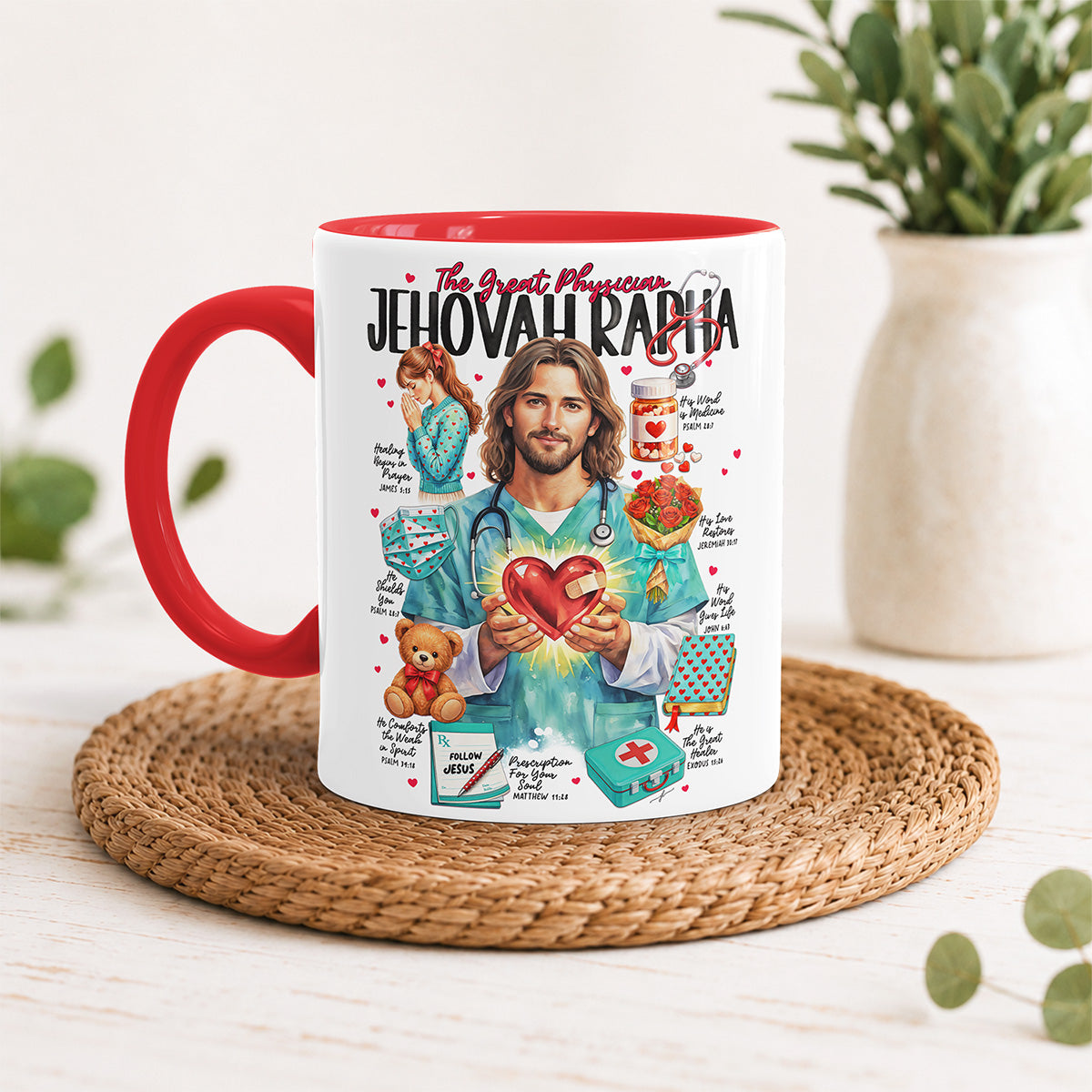 Jehovah Rapha • Jesus • Scripture Prompt • Christian Ceramic Personalized Mug
