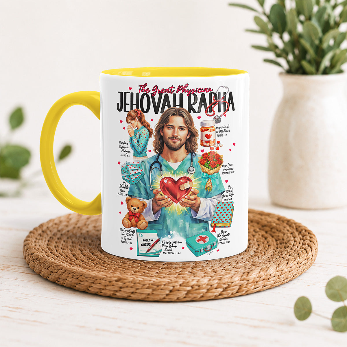 Jehovah Rapha • Jesus • Scripture Prompt • Christian Ceramic Personalized Mug