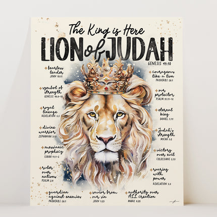 Lion of Judah, The King Is Here Christian Scripture Prompt Giclée Art Print